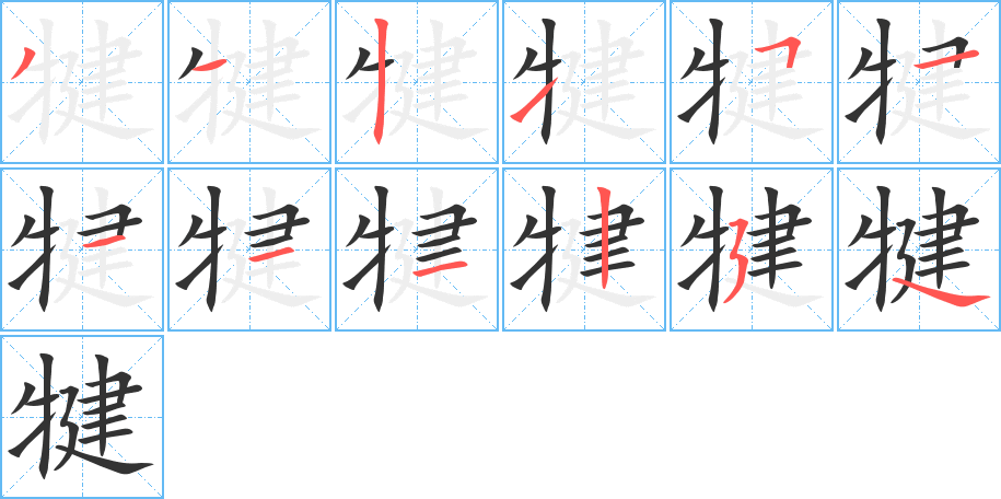 犍字的筆順分步演示