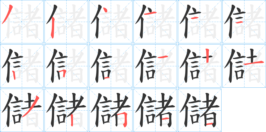 儲(chǔ)字的筆順分步演示