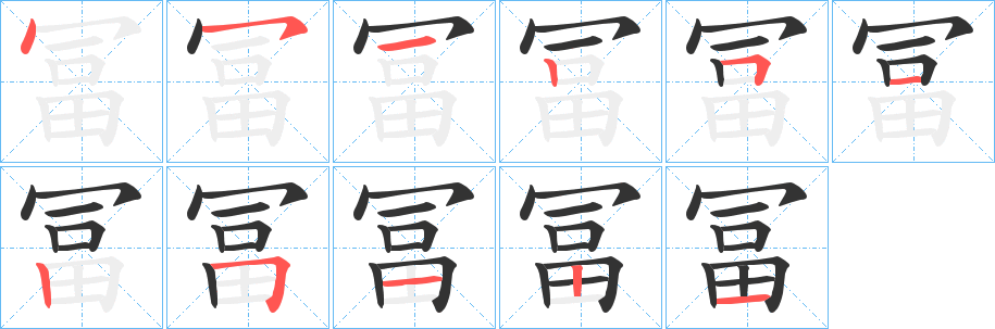 冨字的筆順分步演示