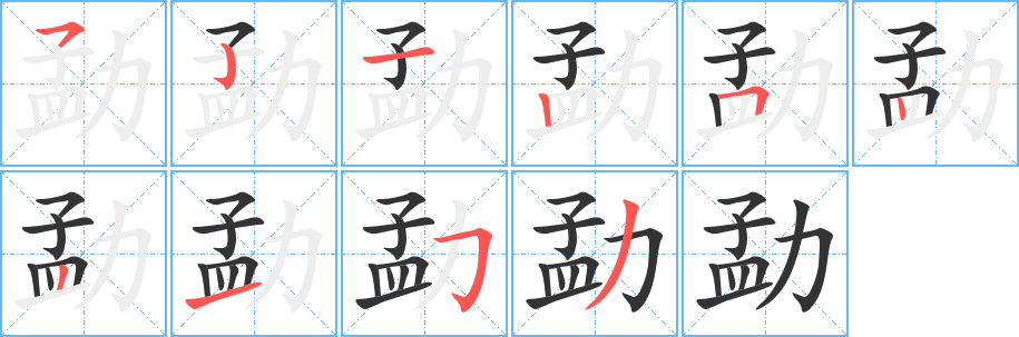 勐字的筆順分步演示