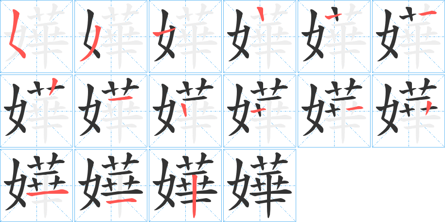 嬅字的筆順?lè)植窖菔?></p>
<h2>嬅的釋義：</h2>
嬅<br />huà<br />女子容貌美麗。<br />古女子人名用字。<br />筆畫(huà)數(shù)：13；<br />部首：女；<br />筆順編號(hào)：5311221122112<br />
<p>上一個(gè)：<a href='bs12511.html'>媹的筆順</a></p>
<p>下一個(gè)：<a href='bs12509.html'>媰的筆順</a></p>
<h3>相關(guān)筆畫(huà)筆順</h3>
<p class=