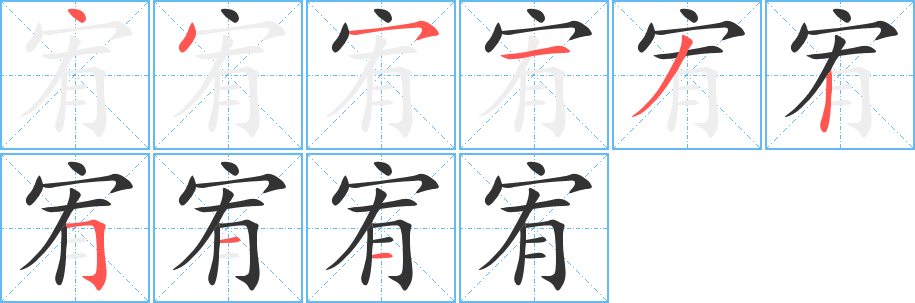 宥字的筆順分步演示