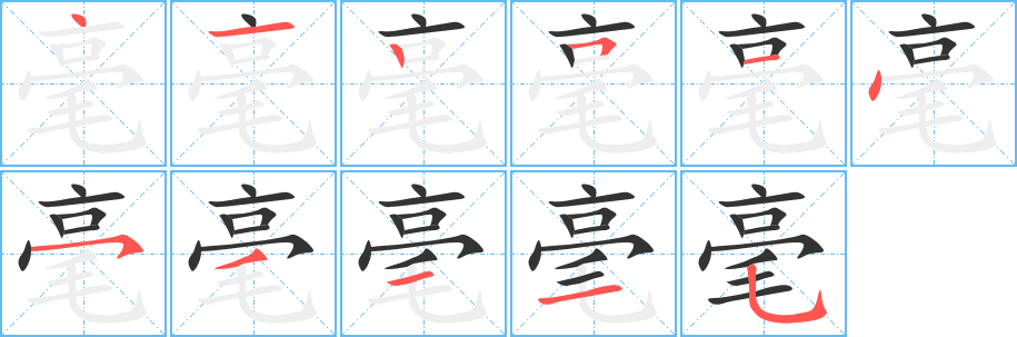 毫字的筆順分步演示