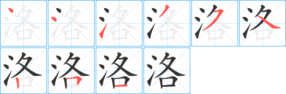 洛字的筆順分步演示