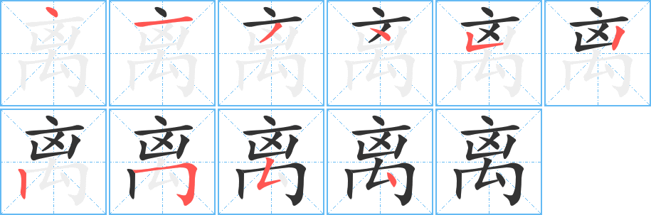 離字的筆順分步演示