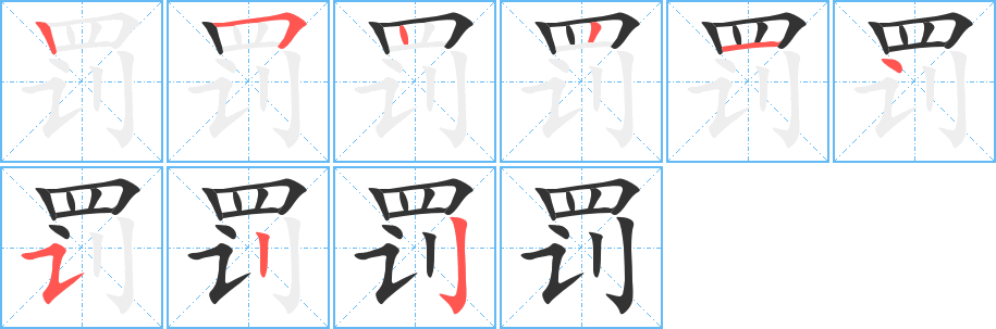 罰字的筆順分步演示