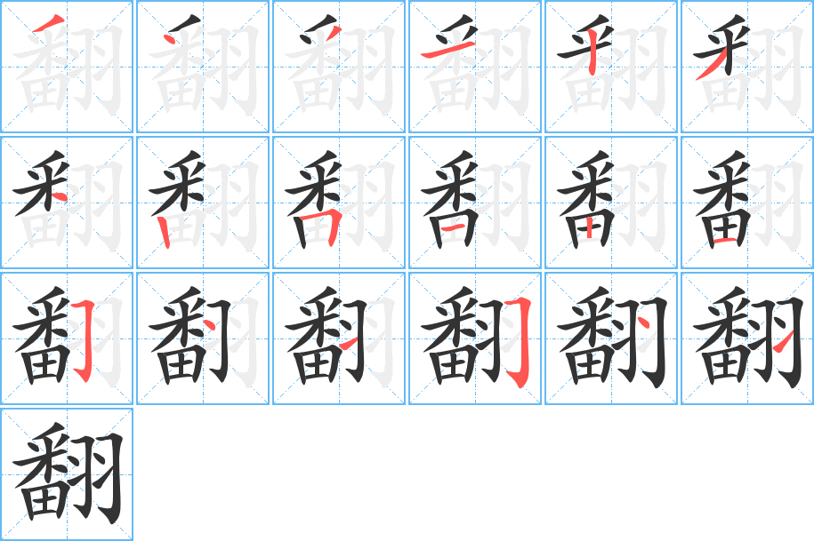 翻字的筆順分步演示