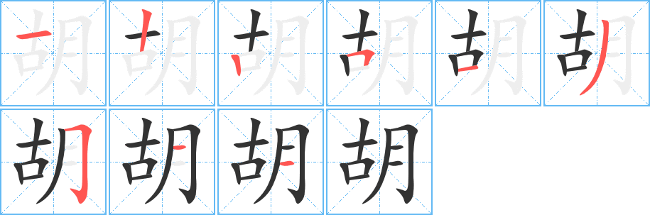 胡字的筆順分步演示