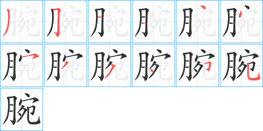 腕字的筆順分步演示