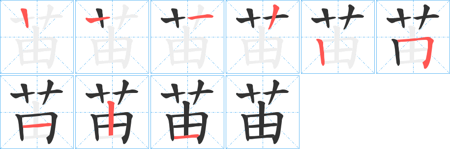 苖字的筆順分步演示