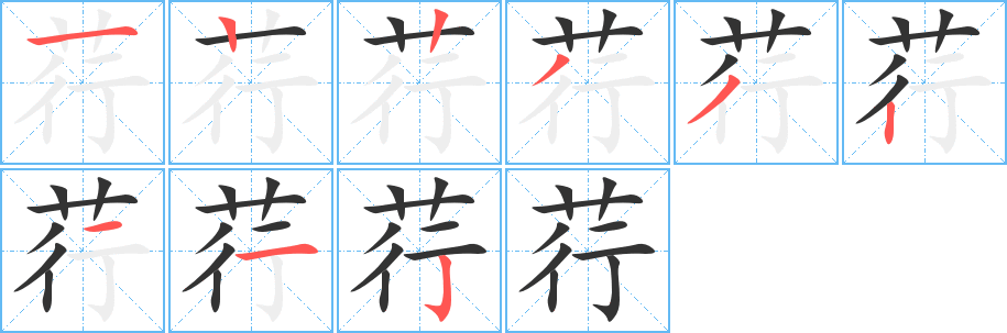 荇字的筆順分步演示