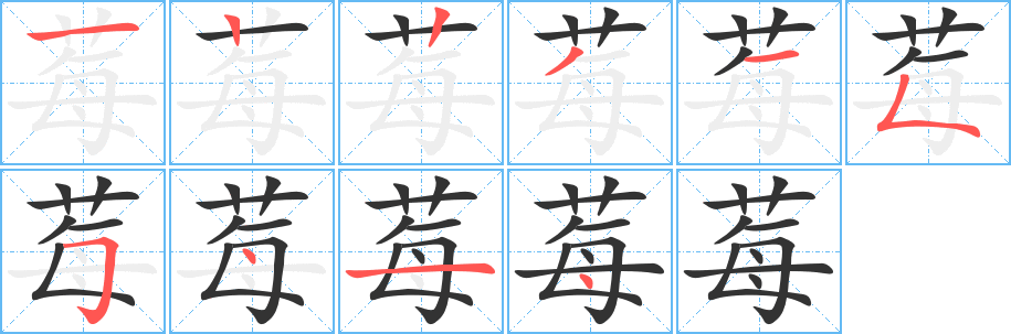 莓字的筆順分步演示