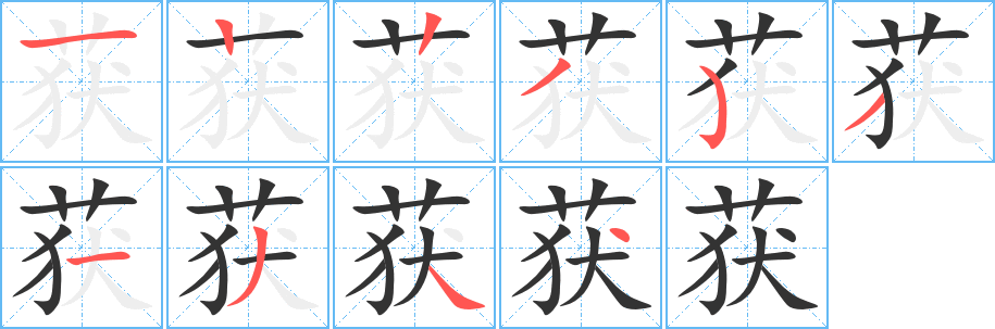 獲字的筆順分步演示