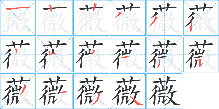 薇字的筆順分步演示