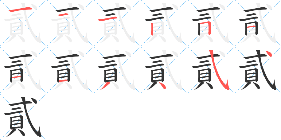 貳字的筆順分步演示