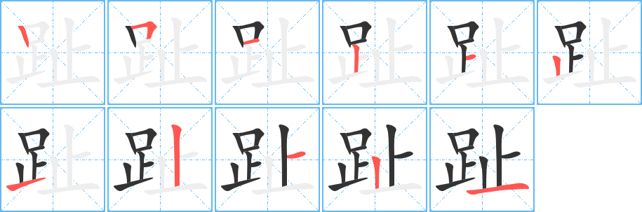 趾字的筆順分步演示