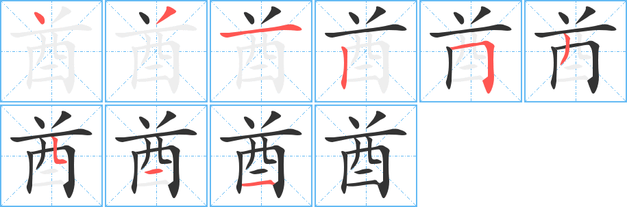 酋字的筆順分步演示