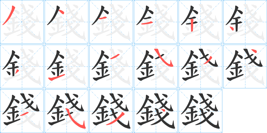 錢字的筆順分步演示