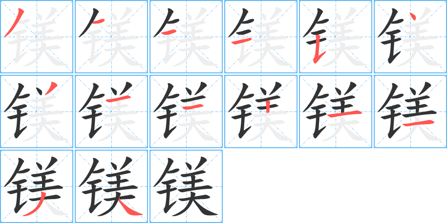 鎂字的筆順分步演示