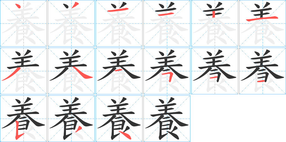 養字的筆順分步演示