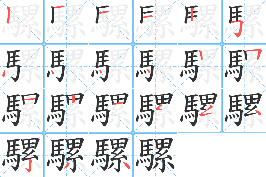 騾字的筆順分步演示