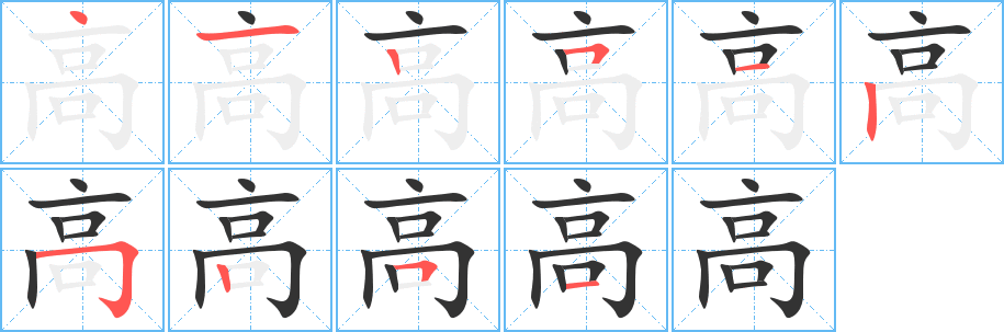 高字的筆順分步演示