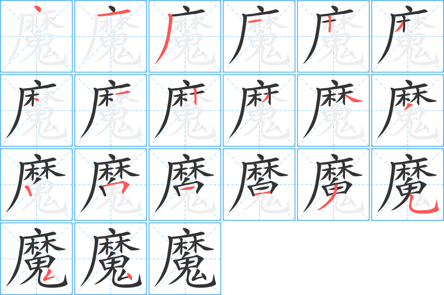 魔字的筆順分步演示