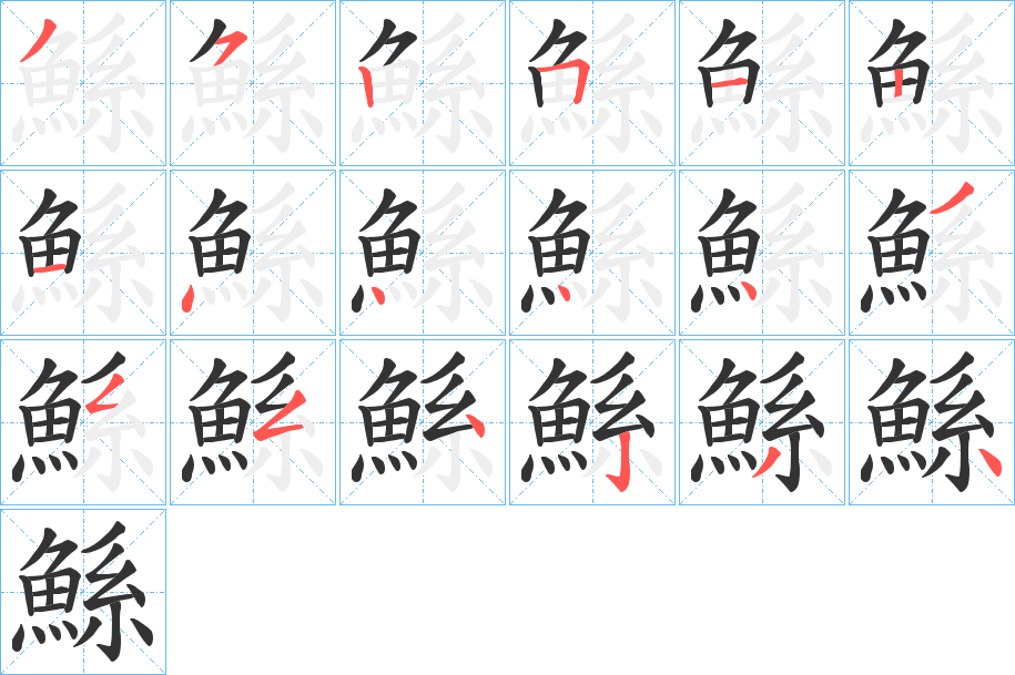 鯀字的筆順?lè)植窖菔?></p>
<h2>鯀的釋義：</h2>
鯀<br />gǔn<br />見(jiàn)“鯀”。<br />筆畫(huà)數(shù)：18；<br />部首：魚(yú)；<br />筆順編號(hào)：352512144443554234<br />
<p>上一個(gè)：<a href='bs18969.html'>鯊的筆順</a></p>
<p>下一個(gè)：<a href='bs18967.html'>鯉的筆順</a></p>
<h3>相關(guān)筆畫(huà)筆順</h3>
<p class=